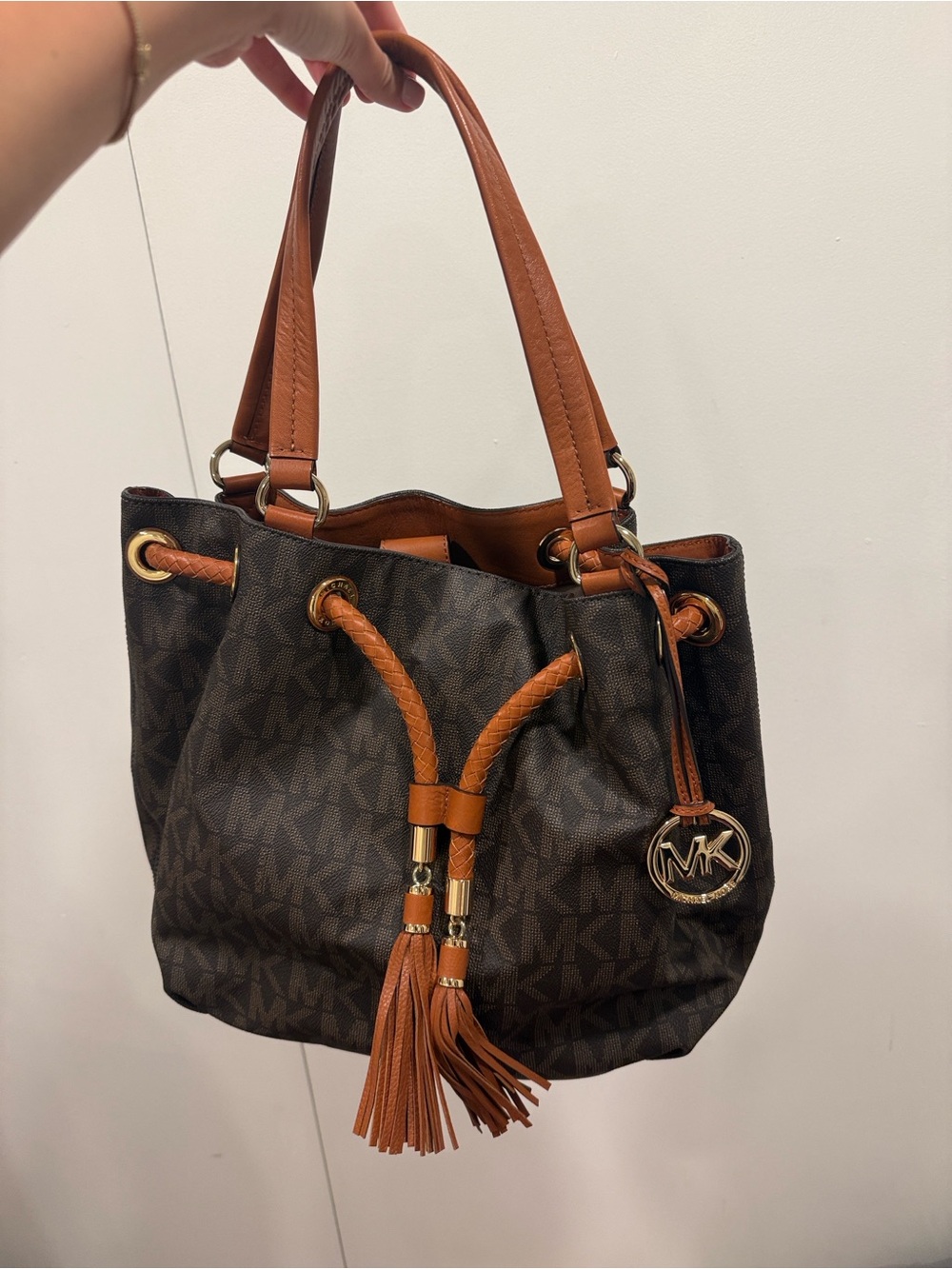 Michael Kors Brown Logo Drawstring Tote Bag
